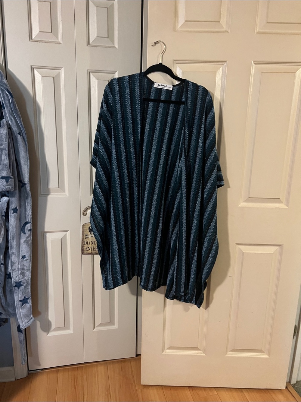 Three Bird Nest Teal and Black Striped Kimono Cover